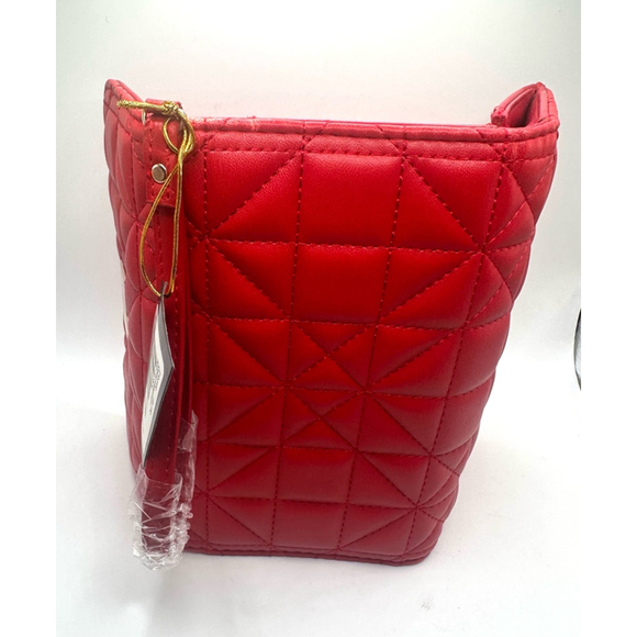 Bebe Red Quilted Wristlet Wallet gold hardware tri fold snap closure - Picture 5 of 9